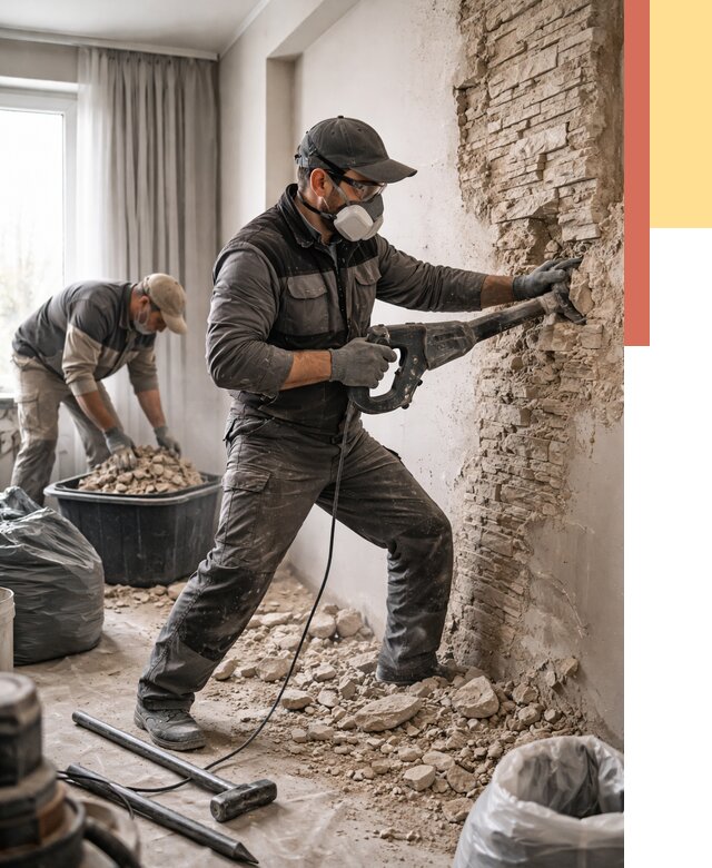 Демонтаж декоративного камня в Подольске от 1511 руб/м² — быстро и недорого | ОТДЕЛОЧНИК-Пдл