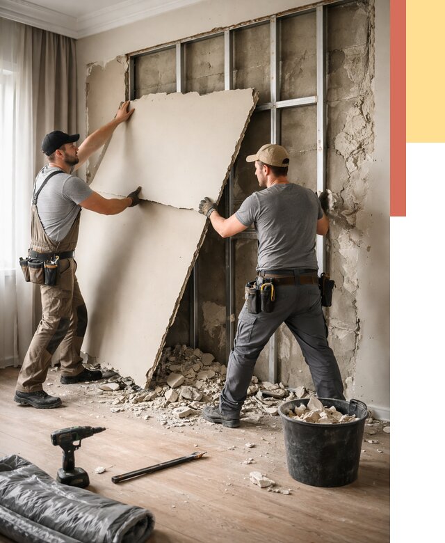 Демонтаж гипсокартона со стен в Подольске от 365 руб. — услуги демонтажа | ОТДЕЛОЧНИК-Пдл