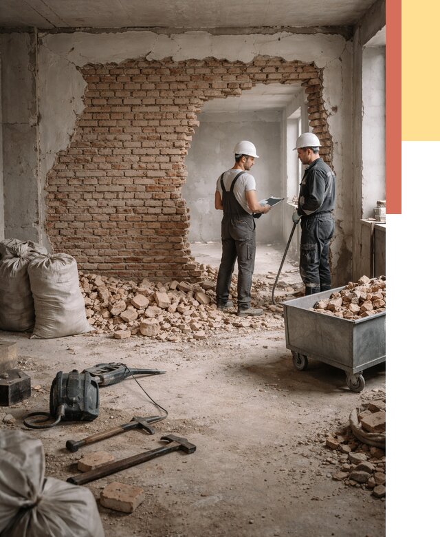 Демонтаж кирпичных стен в Подольске от 4376 руб. — быстро, недорого, под ключ | ОТДЕЛОЧНИК-Пдл