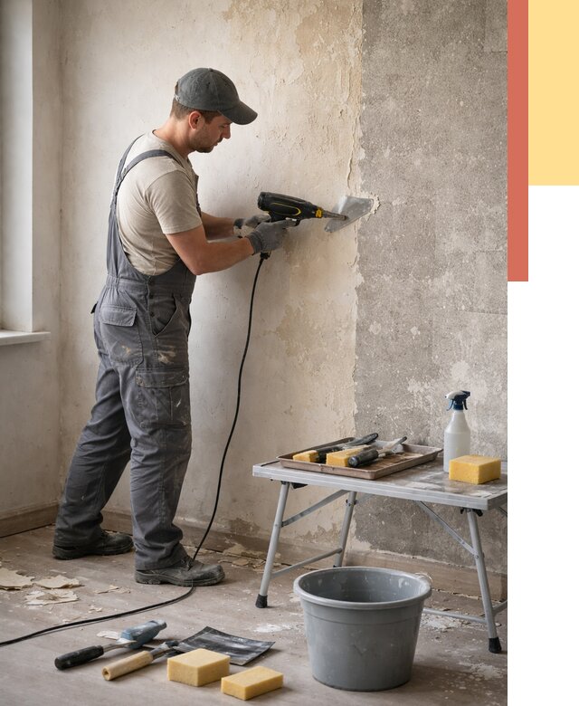 Очистка стен от клея в Подольске от 1927 руб. — снятие и удаление клея со стен | ОТДЕЛОЧНИК-Пдл