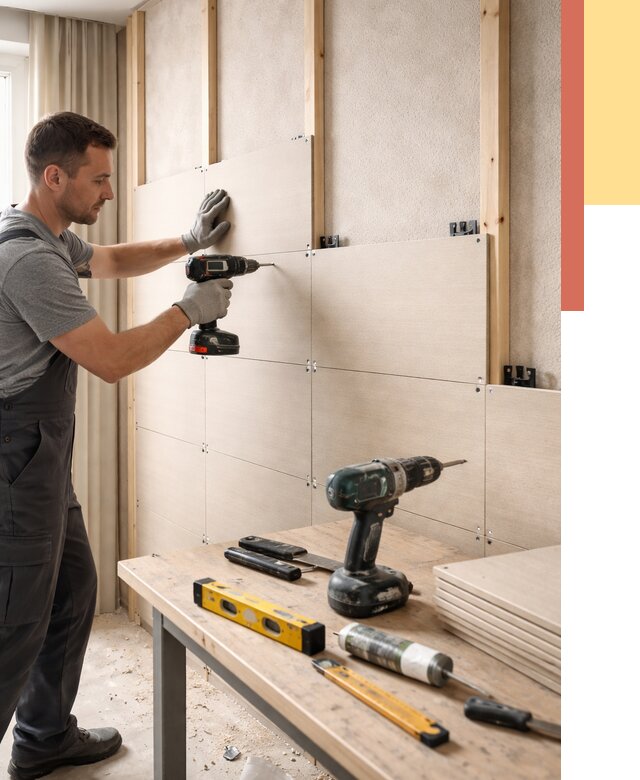 Монтаж МДФ панелей на стены в Подольске от 1302 руб. под ключ | ОТДЕЛОЧНИК-Пдл