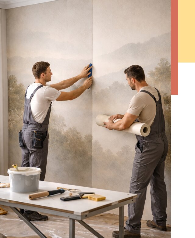 Поклейка фотообоев в Подольске от 8855 руб/м² — быстро и недорого | ОТДЕЛОЧНИК-Пдл