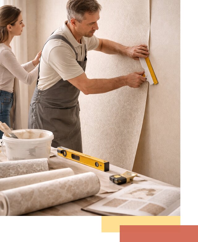 Поклейка обоев с подбором рисунка в Подольске