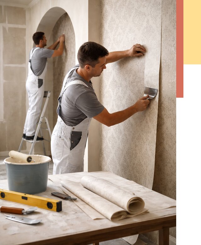 Поклейка обоев на сложные стены в Подольске от 2917 руб. под ключ | ОТДЕЛОЧНИК-Пдл