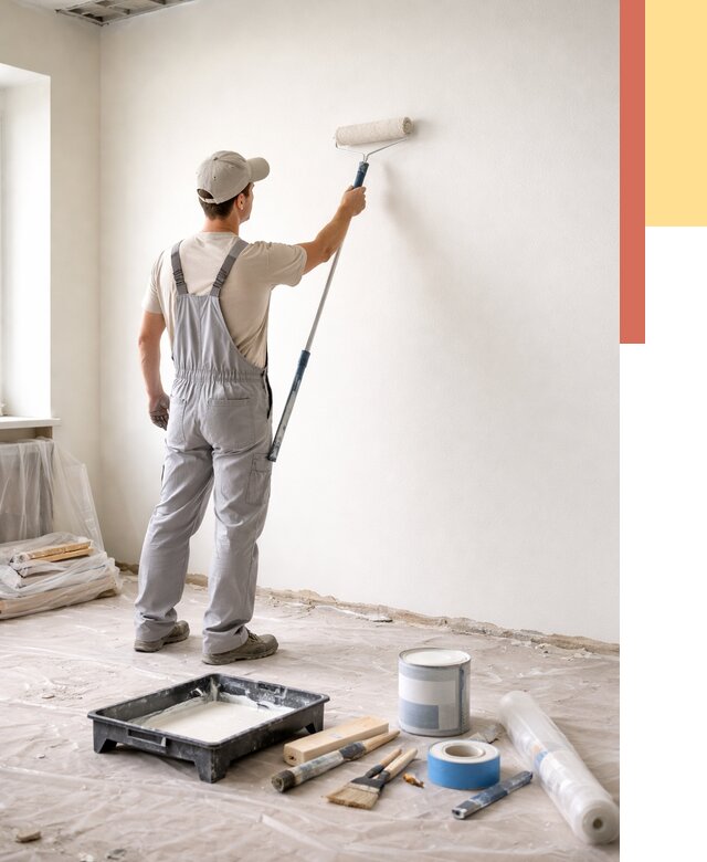 Покраска стен водоэмульсионной краской в Подольске от 469 руб. за м² | ОТДЕЛОЧНИК-Пдл