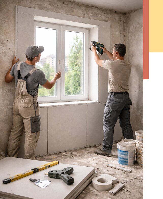 Монтаж откосов из гипсокартона в Подольске от 4688 руб. под ключ | ОТДЕЛОЧНИК-Пдл