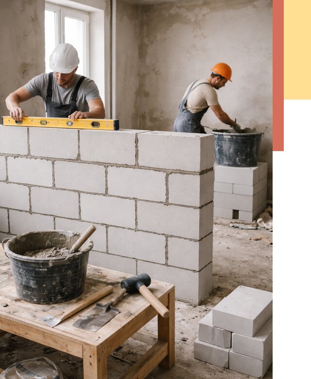 Кладка перегородок из газобетона в Подольске от 3334 руб. под ключ | ОТДЕЛОЧНИК-Пдл