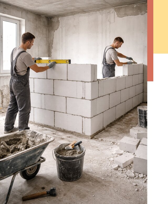 Кладка перегородок из ПГП в Подольске от 2605 руб./м2 — монтаж и возведение под ключ | ОТДЕЛОЧНИК-Пдл