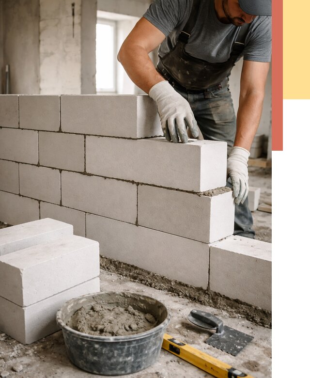 Кладка перегородок из силикатного блока в Подольске от 4167 руб. под ключ | ОТДЕЛОЧНИК-Пдл