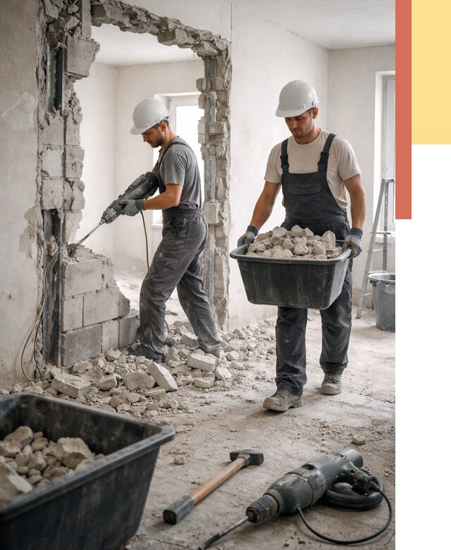 Демонтаж блоковых перегородок в Подольске от 3907 руб. — быстро и недорого | ОТДЕЛОЧНИК-Пдл