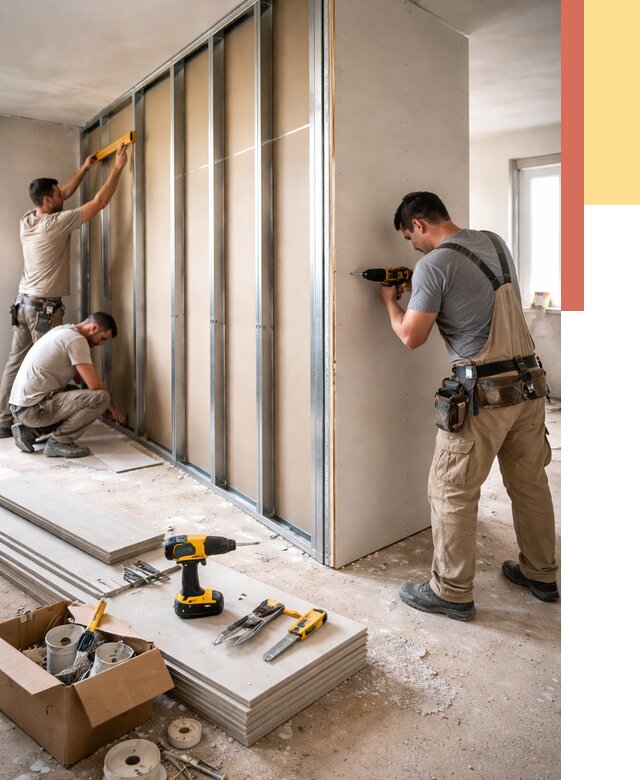 Монтаж однослойной перегородки из гипсокартона в Подольске от 677 руб. | ОТДЕЛОЧНИК-Пдл