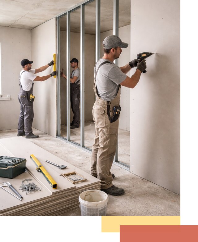 Однослойная перегородка из гипсокартона в Подольске под ключ, монтаж и отделка