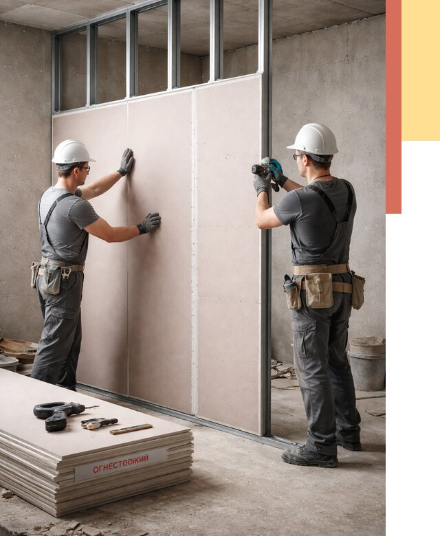 Перегородка из огнестойкого гипсокартона в Подольске от 1927 руб. под ключ | ОТДЕЛОЧНИК-Пдл