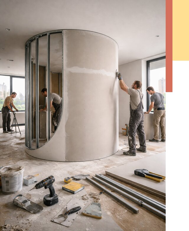 Радиусная перегородка из гипсокартона в Подольске от 3021 руб. под ключ | ОТДЕЛОЧНИК-Пдл