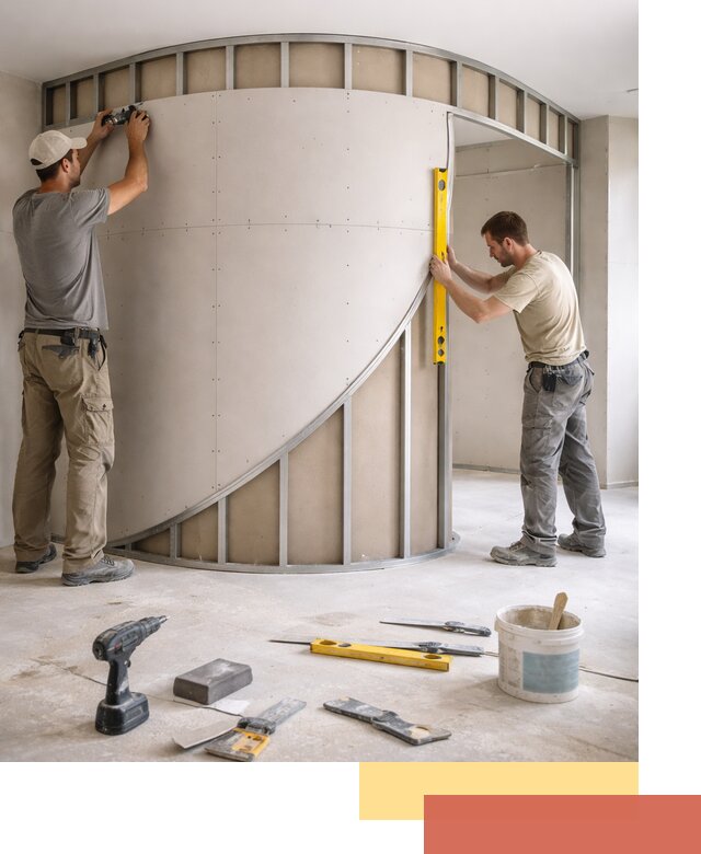 Радиусная перегородка из гипсокартона в Подольске под ключ