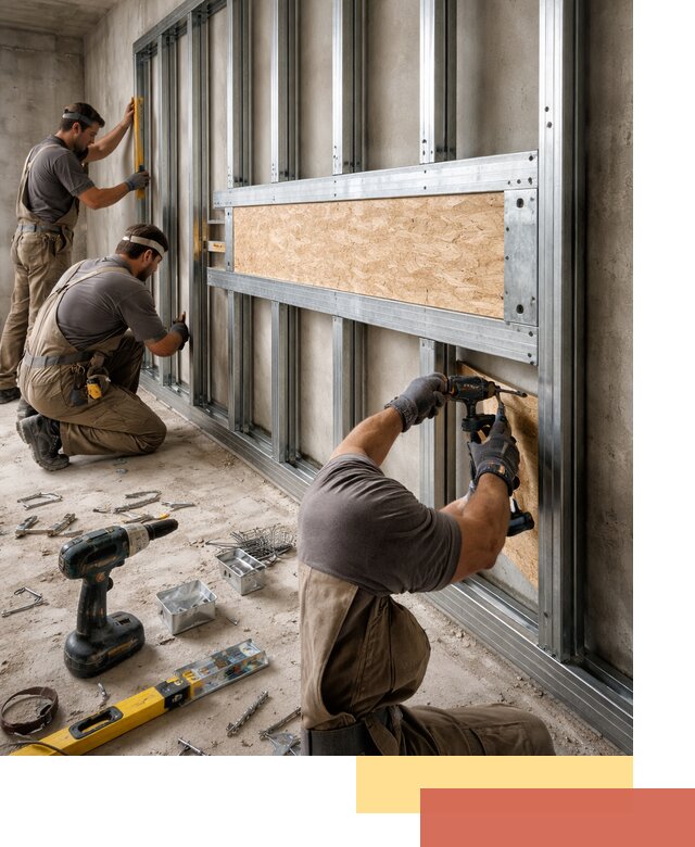 Усиленная перегородка для крепления тяжёлых конструкций в Подольске