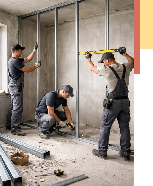 Монтаж каркаса перегородки из профиля в Подольске от 781 руб. | ОТДЕЛОЧНИК-Пдл