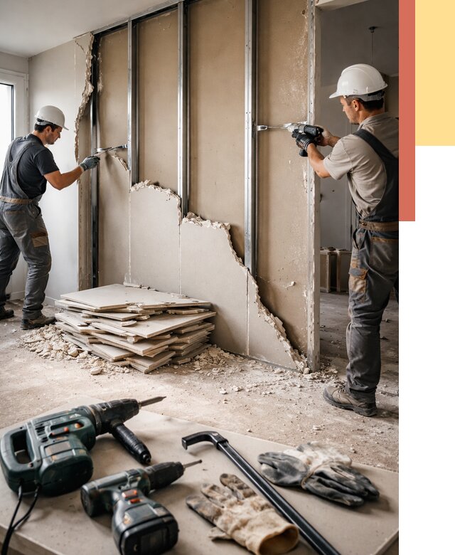 Демонтаж перегородки из гипсокартона в Подольске от 1250 руб. быстро и недорого | ОТДЕЛОЧНИК-Пдл