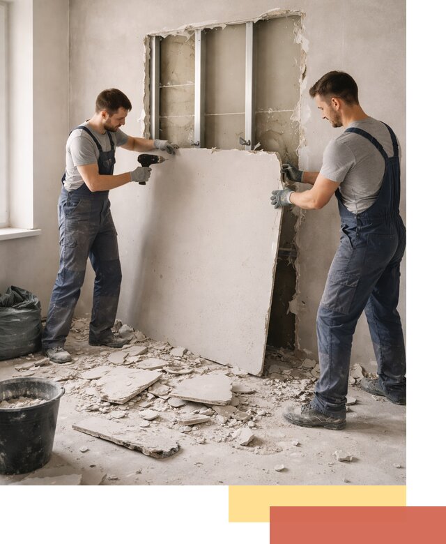 Демонтаж перегородки из гипсокартона в Подольске быстрый и аккуратный