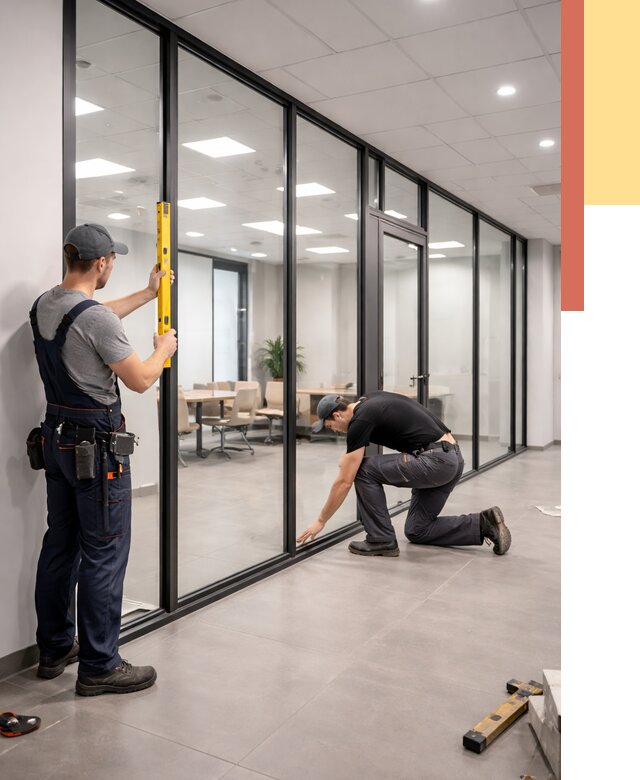 Каркасные стеклянные перегородки в Подольске под ключ от 9585 руб. | ОТДЕЛОЧНИК-Пдл