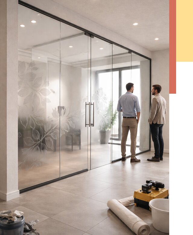 Стеклянные перегородки с рисунком в Подольске от 13023 руб. монтаж и нанесение | ОТДЕЛОЧНИК-Пдл