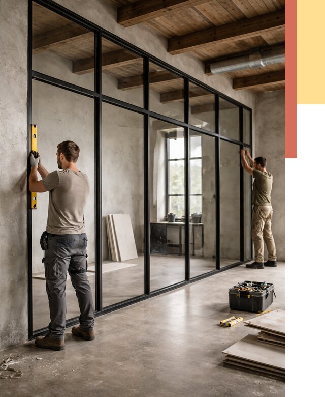 Стеклянные перегородки лофт в Подольске от 10939 руб. под ключ | ОТДЕЛОЧНИК-Пдл