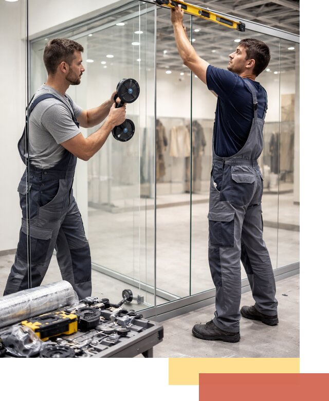 Стеклянные перегородки для магазинов в Подольске — монтаж и установка