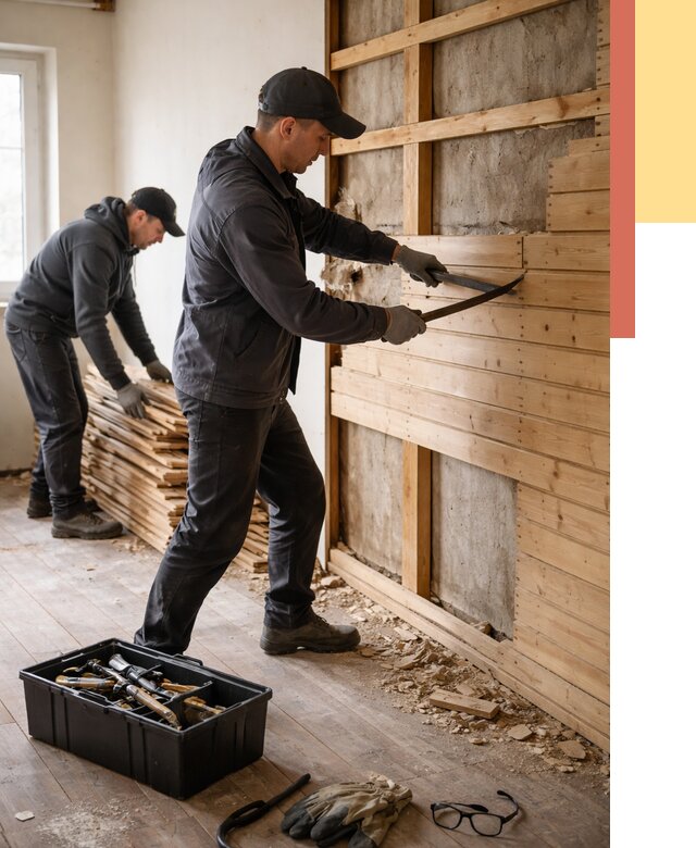 Демонтаж вагонки в Подольске от 3959 руб/м2 — быстро и недорого | ОТДЕЛОЧНИК-Пдл