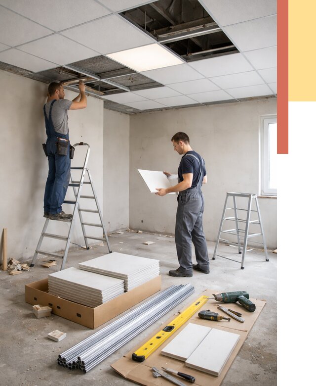 Монтаж потолка армстронг в Подольске от 4688 руб/м2 — быстрая установка под ключ | ОТДЕЛОЧНИК-Пдл