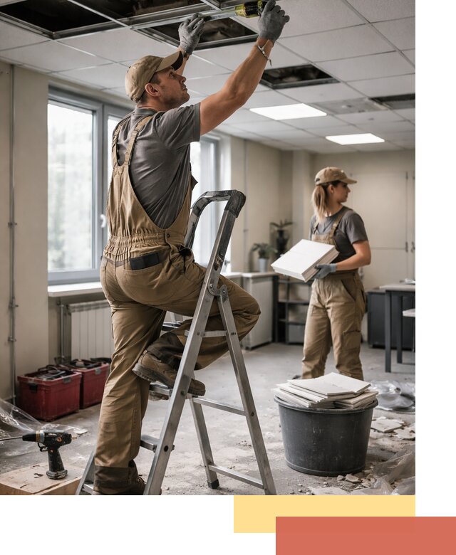 Ремонт потолка Армстронг и замена плит в Подольске