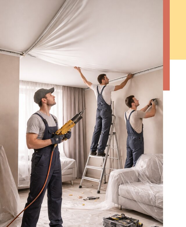 Установка натяжного потолка в Подольске от 4688 руб. | Быстро и недорого — ОТДЕЛОЧНИК-Пдл