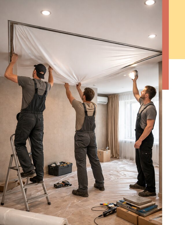 Монтаж ПВХ натяжного потолка в Подольске от 3646 руб. под ключ | ОТДЕЛОЧНИК-Пдл