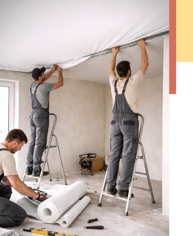 Монтаж тканевого натяжного потолка в Подольске от 3646 руб. под ключ | ОТДЕЛОЧНИК-Пдл