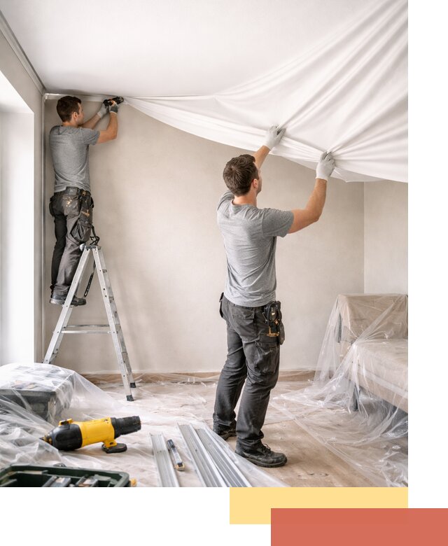 Монтаж тканевого натяжного потолка в Подольске недорого и быстро