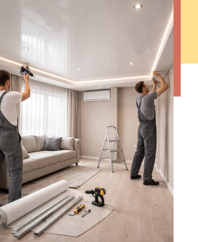 Монтаж глянцевого натяжного потолка в Подольске от 781 руб. под ключ | ОТДЕЛОЧНИК-Пдл