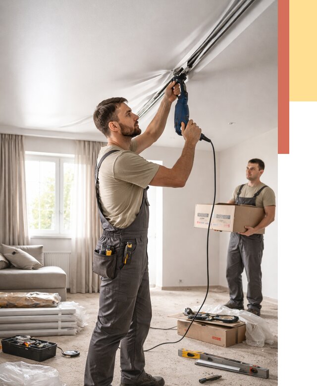 Монтаж сатинового натяжного потолка в Подольске от 3646 руб. | Быстро, недорого — ОТДЕЛОЧНИК-Пдл