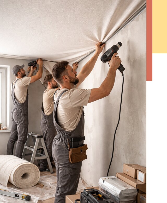 Монтаж фактурного натяжного потолка в Подольске от 781 руб. — ОТДЕЛОЧНИК-Пдл