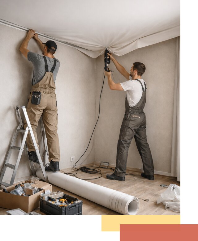 Монтаж цветного натяжного потолка в Подольске за один день