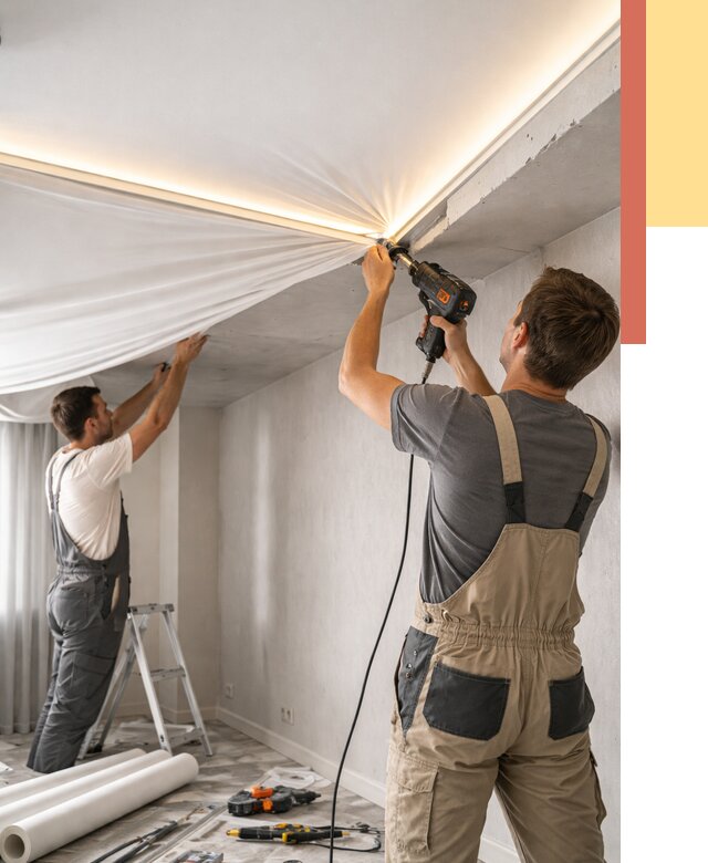 Монтаж натяжного потолка с подсветкой в Подольске от 990 руб. | ОТДЕЛОЧНИК-Пдл