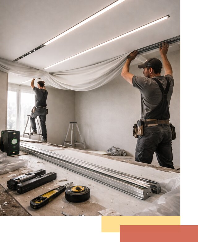 Монтаж натяжных потолков со световыми линиями в Подольске