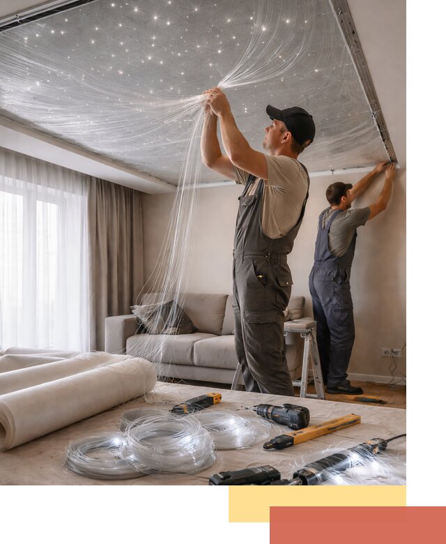 Монтаж натяжного потолка «Звездное небо» в Подольске