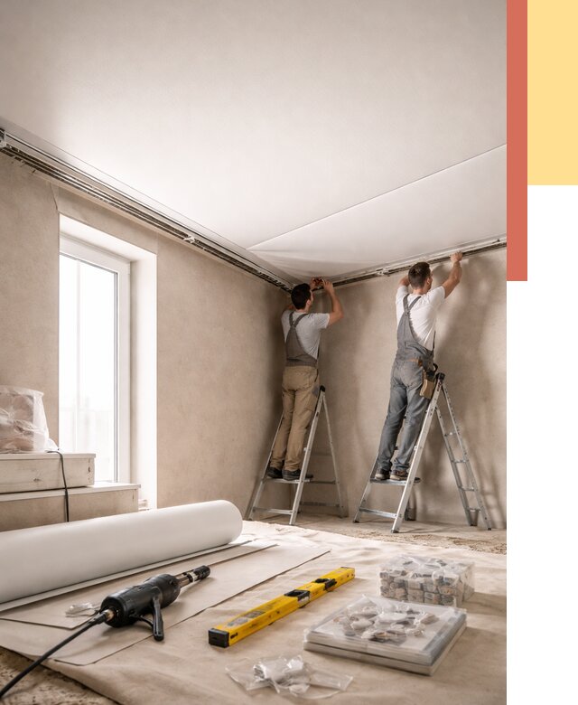 Монтаж натяжного потолка в спальне в Подольске от 3959 руб. под ключ | ОТДЕЛОЧНИК-Пдл