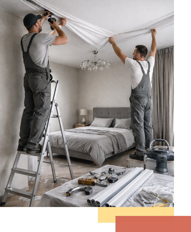 Монтаж натяжного потолка в спальне в Подольске