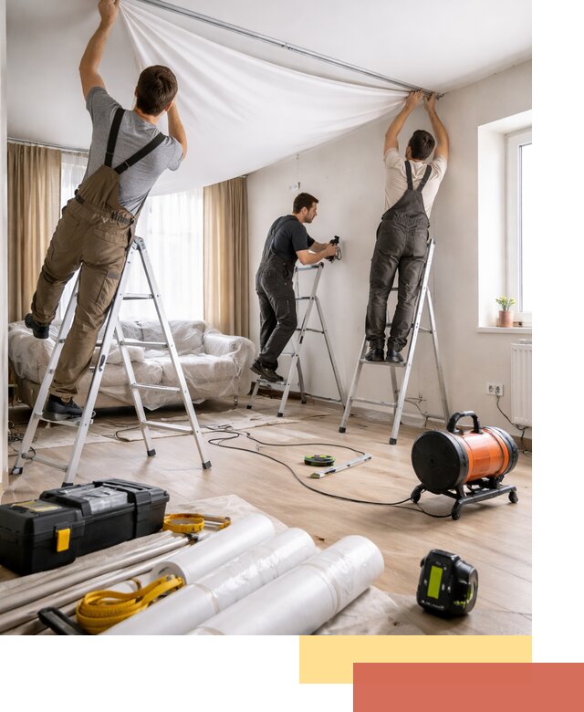 Монтаж натяжного потолка в гостиной в Подольске