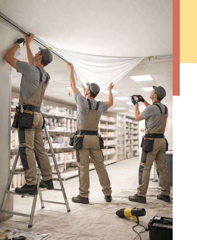 Монтаж натяжного потолка в магазине в Подольске от 4688 руб. быстро и недорого | ОТДЕЛОЧНИК-Пдл