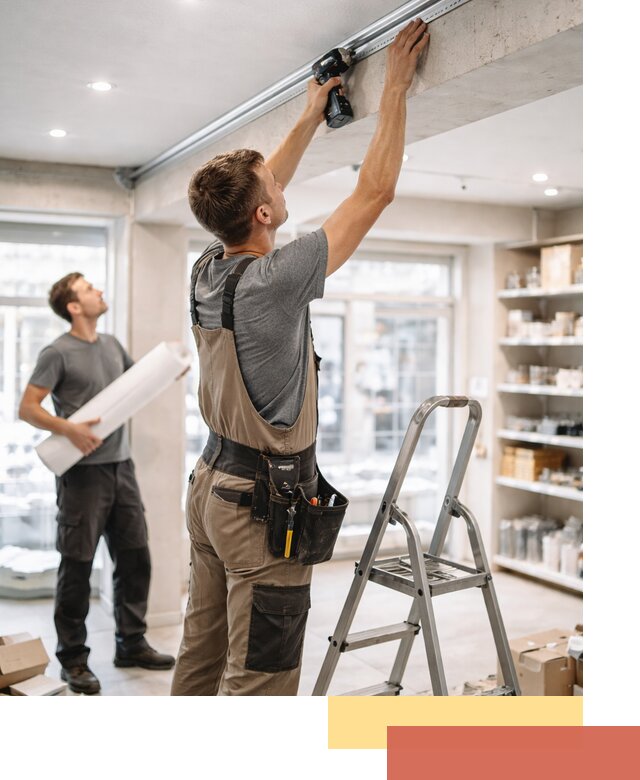 Монтаж натяжных потолков в магазине в Подольске