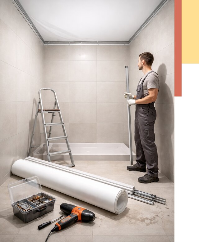 Монтаж натяжного потолка в санузле в Подольске от 1927 руб. — ОТДЕЛОЧНИК-Пдл