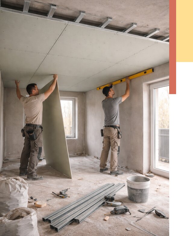 Одноуровневый потолок из гипсокартона в Подольске от 781 руб. — монтаж под ключ | ОТДЕЛОЧНИК-Пдл