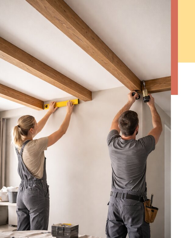 Монтаж декоративных балок на потолок в Подольске от 4376 руб. — ОТДЕЛОЧНИК-Пдл